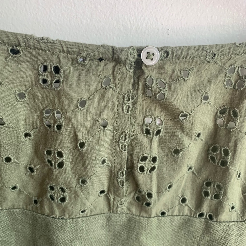 J. Crew Mercantile Olive Green Eyelet Linen Long Sleeve Blouse - Picture 6 of 7
